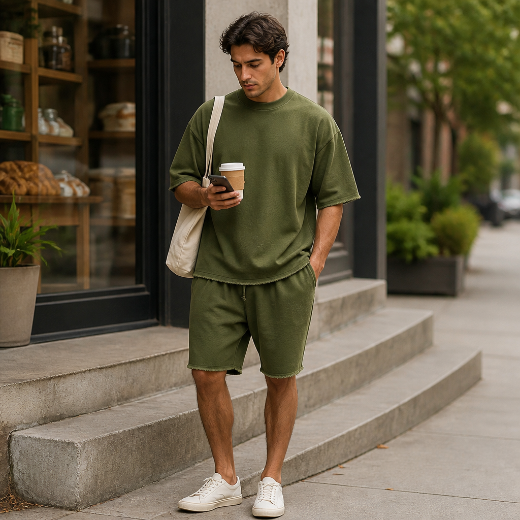 SilhouetteAura™ – Oversized Raw-Edge Cotton Tee and Shorts Set