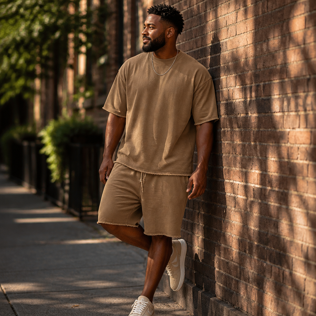 SilhouetteAura™ – Oversized Raw-Edge Cotton Tee and Shorts Set