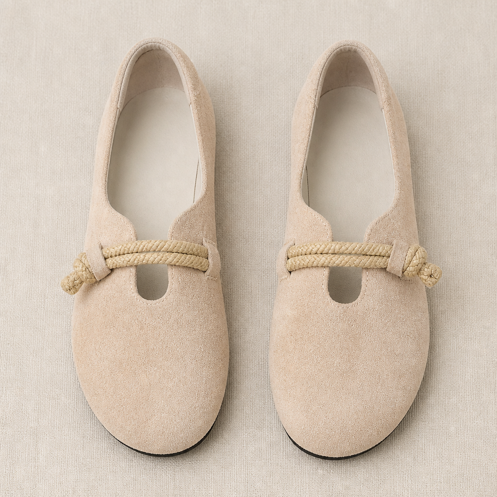 SolaraStep™ – Slipper-Soft Suede Flats with Rope Tie Detail
