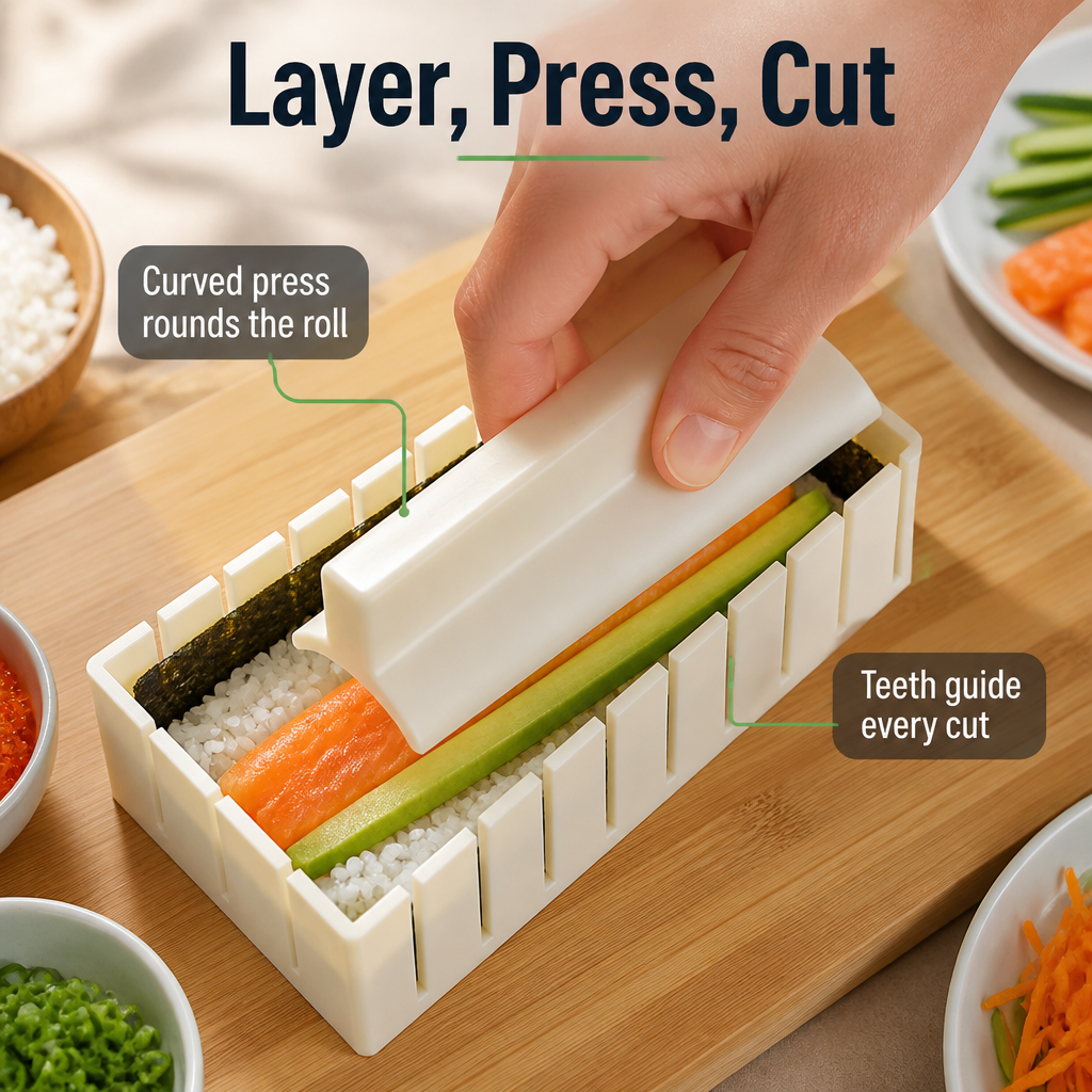 RollMaster™ — Press Restaurant-Tight Sushi Rolls and Slice Even Pieces Every Time