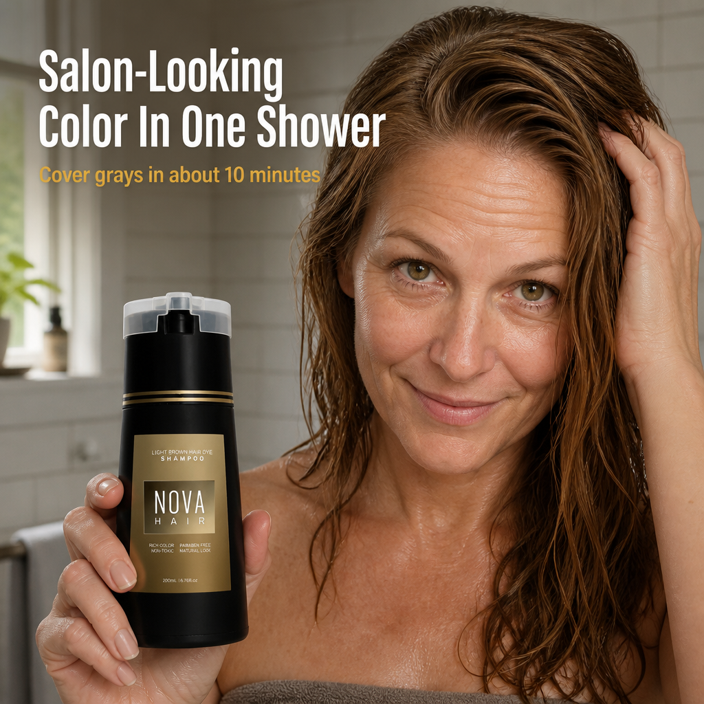 NovaHair™ — Cover Every Gray In One 10-Minute Shower, No Box Dye