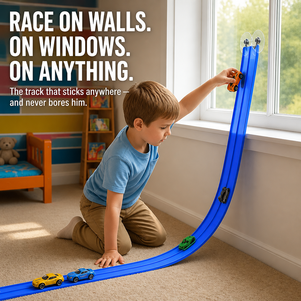 RapidRace™ — Snap a Race Track Onto Any Wall, Window, or Fridge