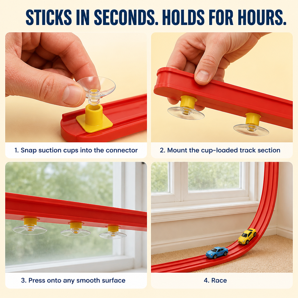RapidRace™ — Snap a Race Track Onto Any Wall, Window, or Fridge