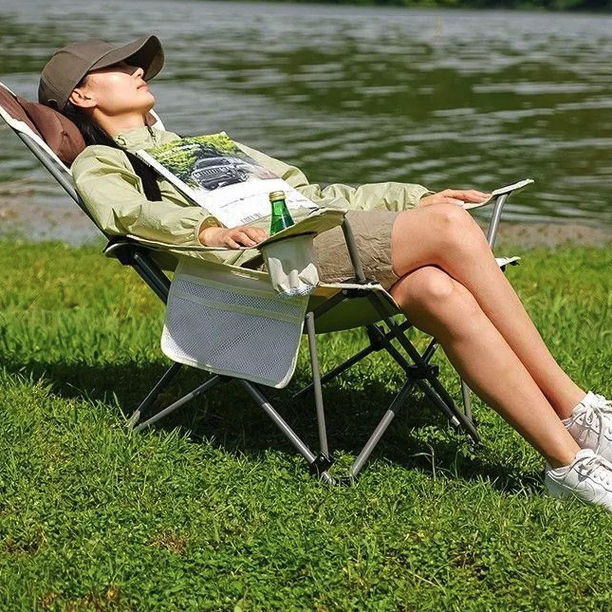 Portable Camping Chair with Reclining Feature for Outdoor Use