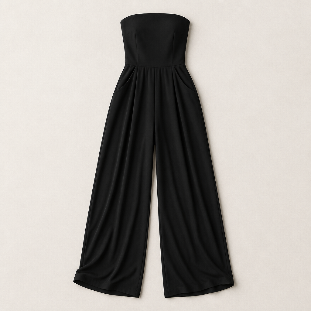 LuminaWear™ – Elegant Strapless Wide-Leg Jumpsuit with Smocked Back