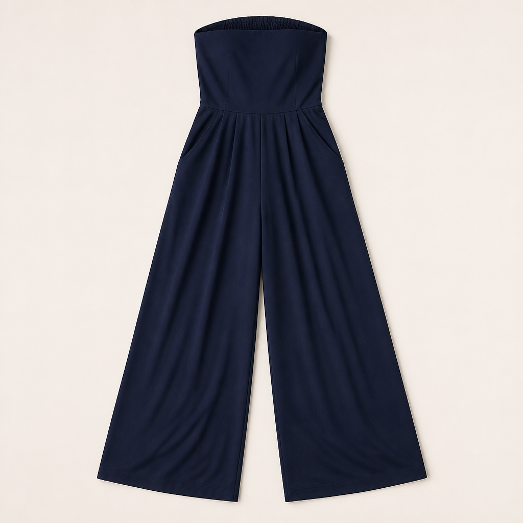 LuminaWear™ – Elegant Strapless Wide-Leg Jumpsuit with Smocked Back