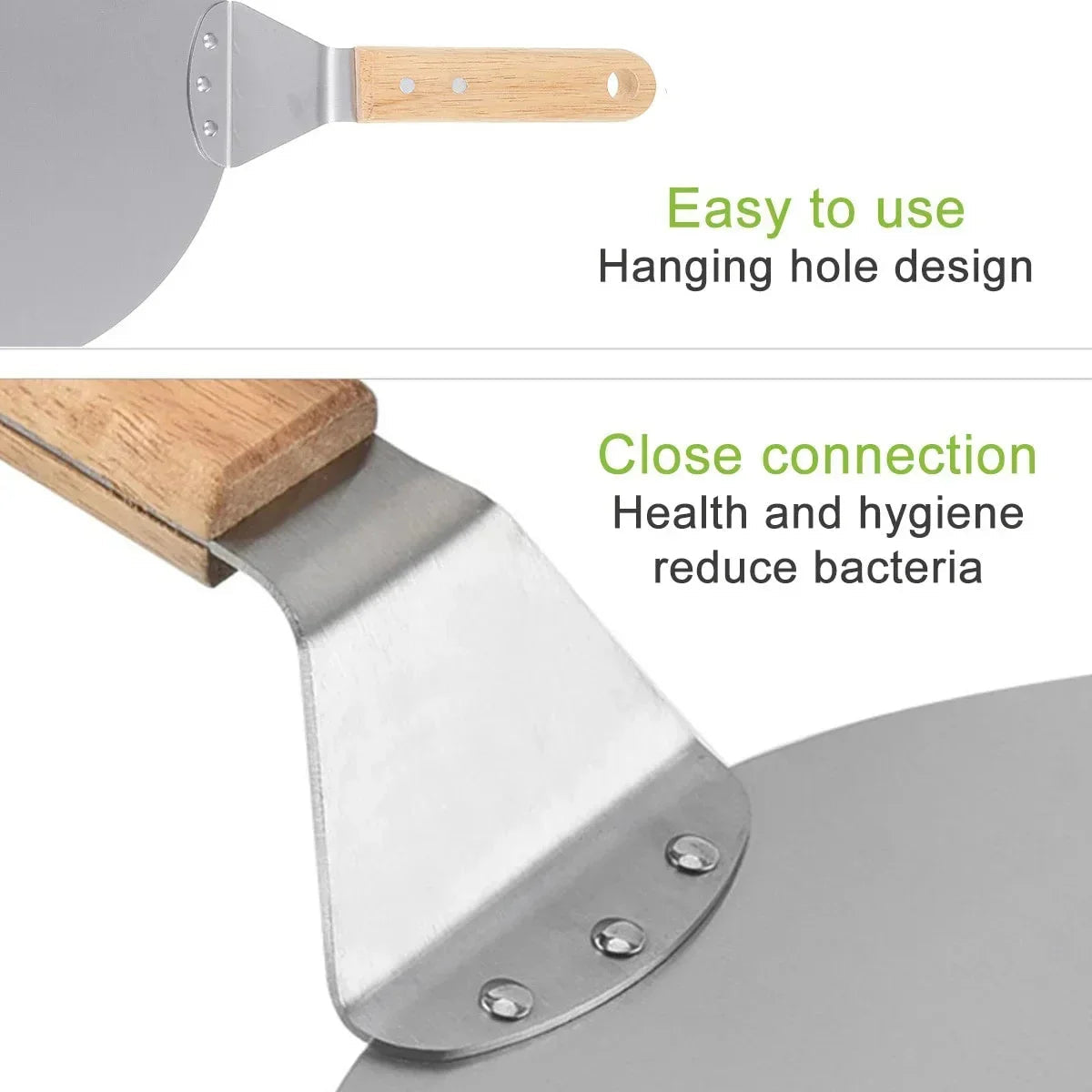 Stainless Steel Pizza Shovel with Wooden Handle – Round