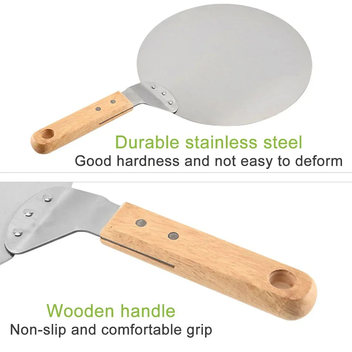 Stainless Steel Pizza Shovel with Wooden Handle – Round