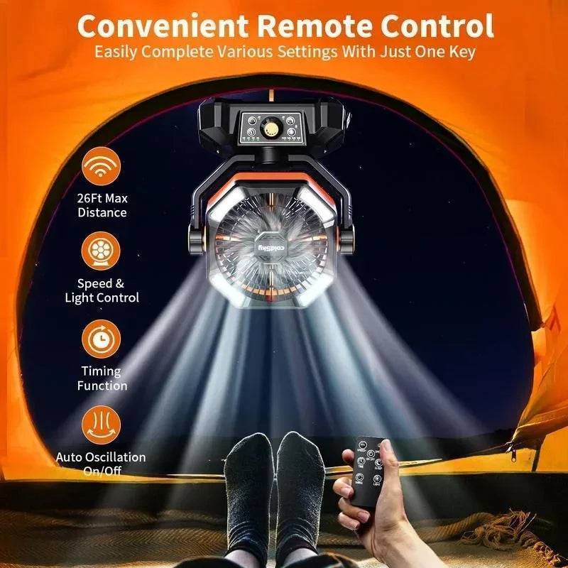 Camping Fan with 20000mAh Battery and Integrated LED Light