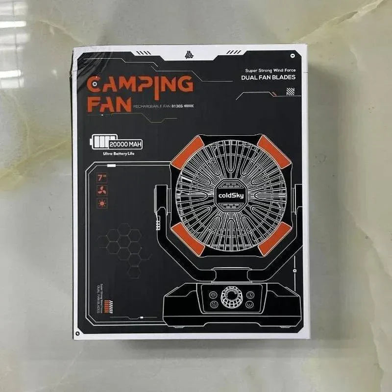 Camping Fan with 20000mAh Battery and Integrated LED Light