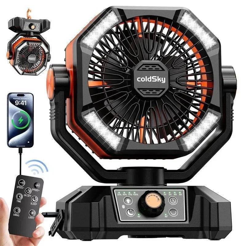 Camping Fan with 20000mAh Battery and Integrated LED Light