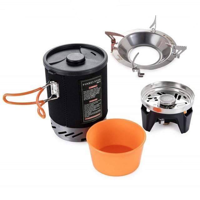 Camping Stove with Heat Exchanger and Cooking Pot System
