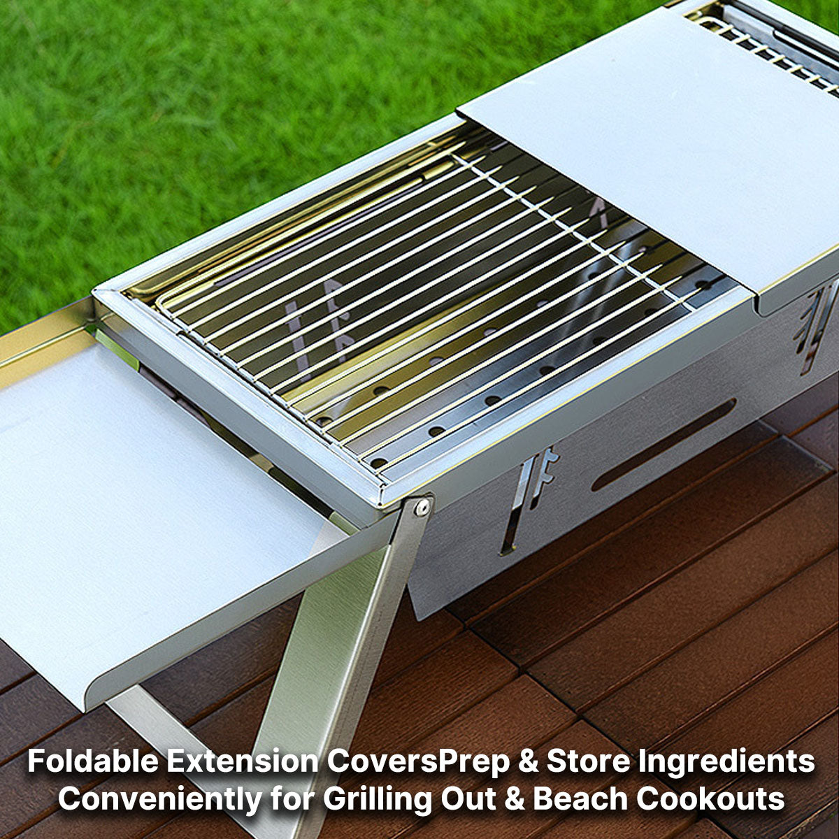 Foldable Portable BBQ Grill with Charcoal - Slim Design for Outdoor Use