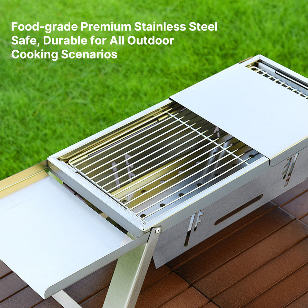 Foldable Portable BBQ Grill with Charcoal - Slim Design for Outdoor Use