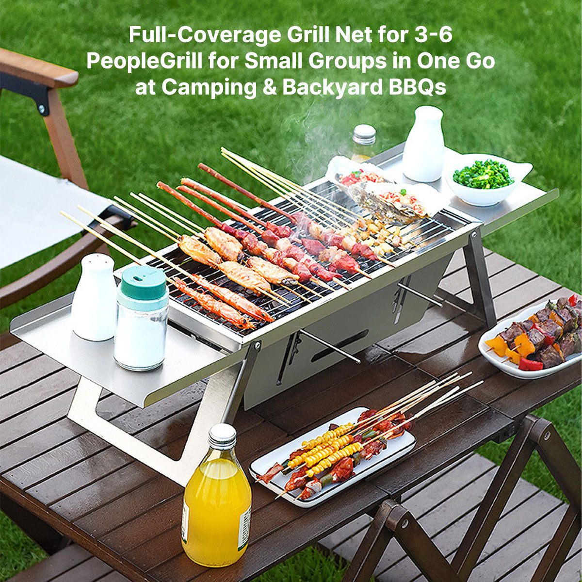 Foldable Portable BBQ Grill with Charcoal - Slim Design for Outdoor Use