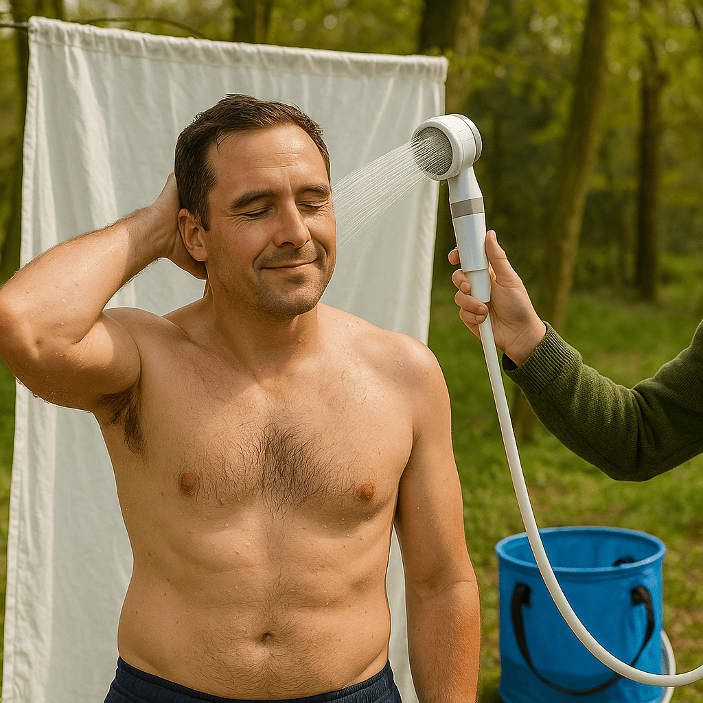 Adjustable Pressure Electric Shower for Outdoor Use – Portable Design