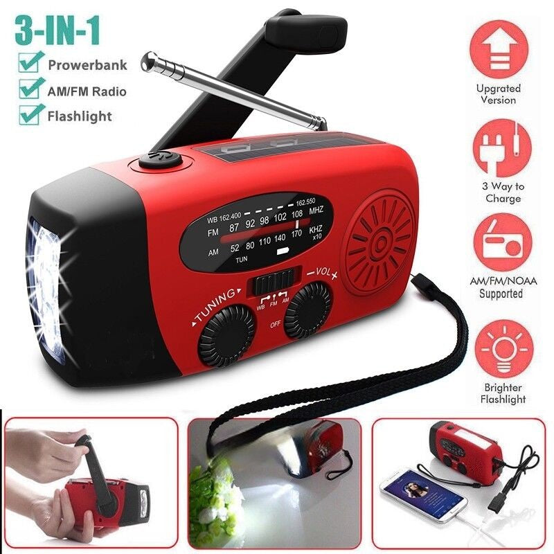 Emergency Solar-Powered Hand Crank Radio with NOAA Weather Alerts