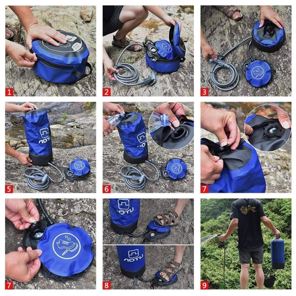 Foot Pump-Operated Shower for Camping and Outdoor Use