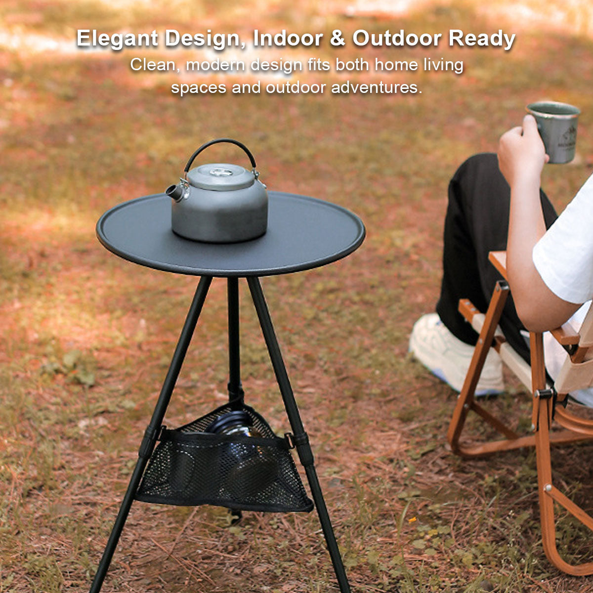 Round Camping Table with Mesh Storage – Portable Design