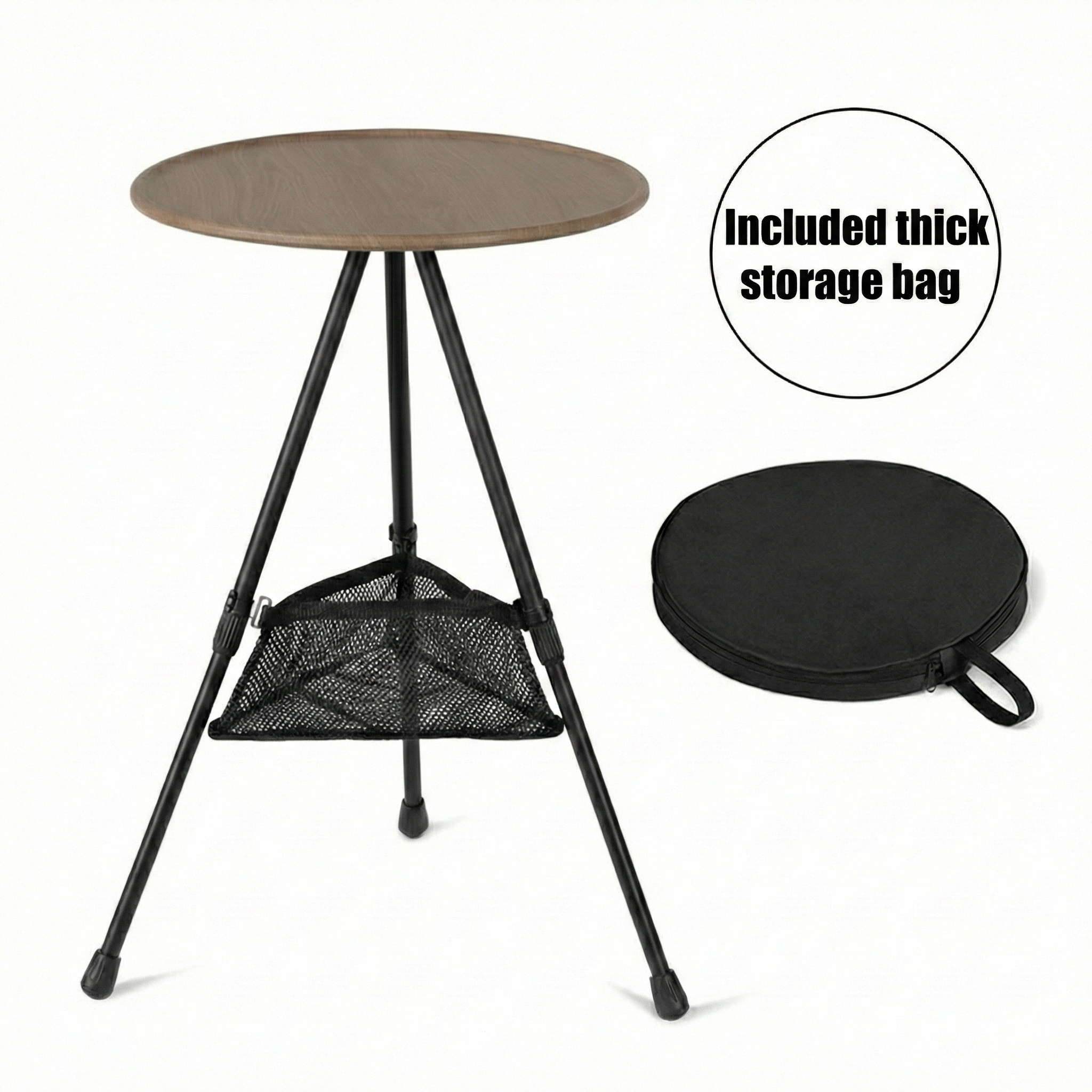 Round Camping Table with Mesh Storage – Portable Design