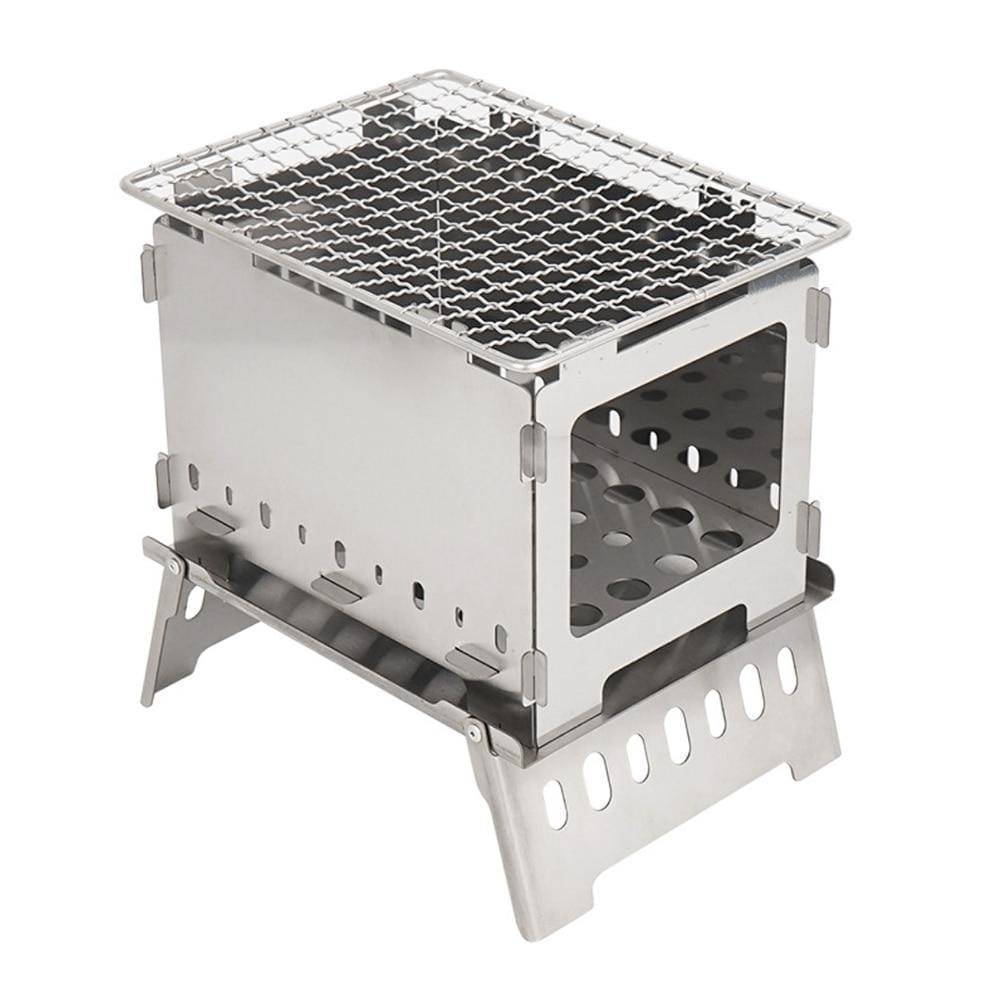 Compact Outdoor Barbecue Grill and Firewood Cooker