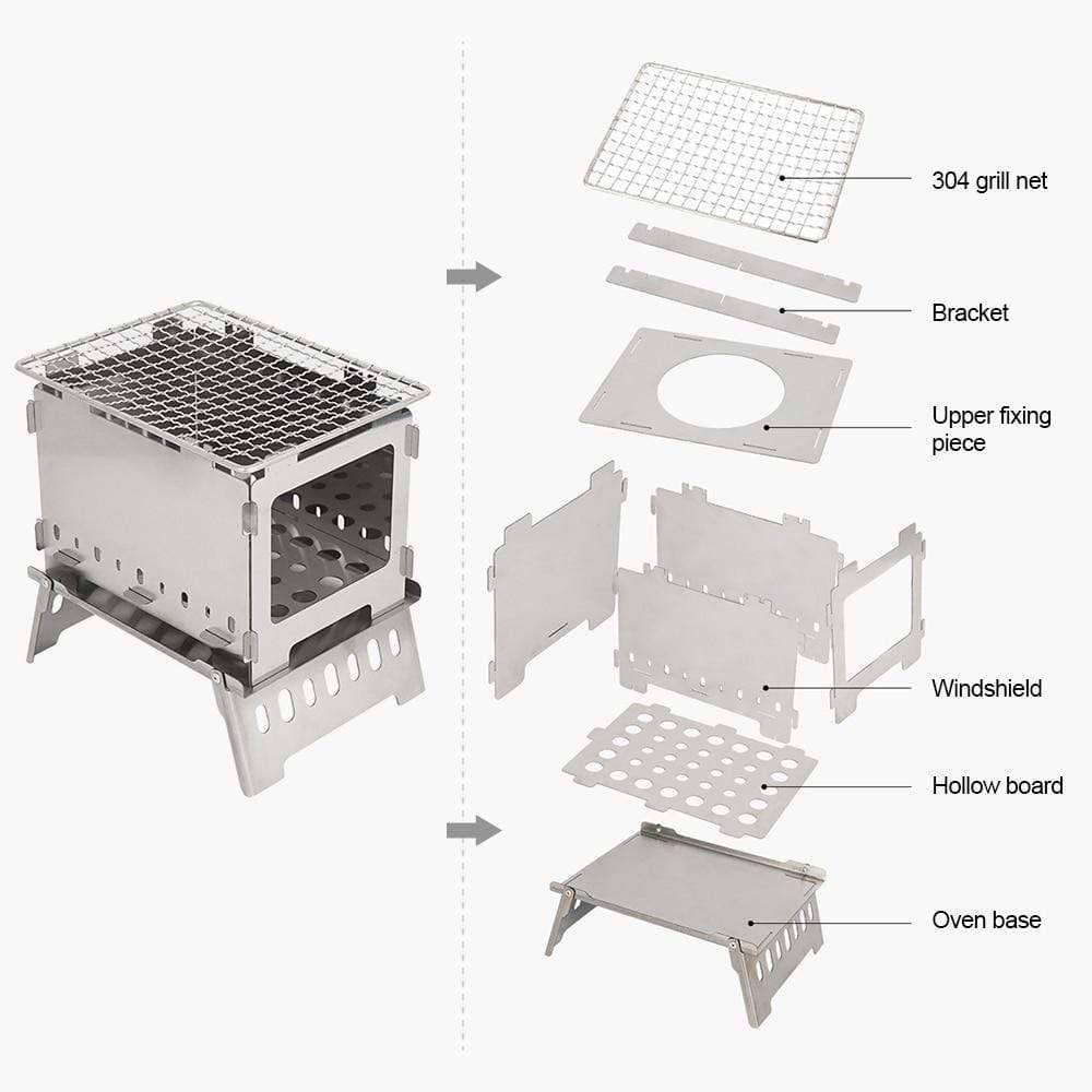 Compact Outdoor Barbecue Grill and Firewood Cooker