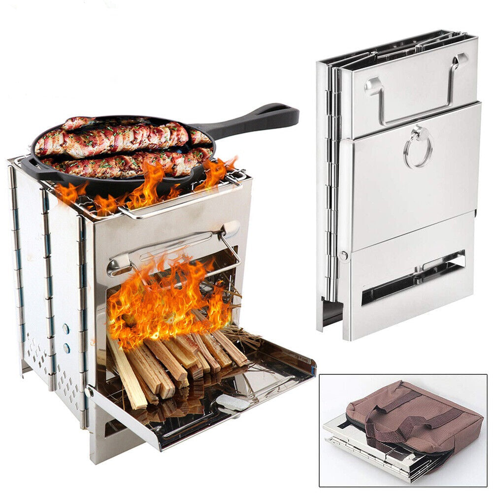 Camping Stove for Wood Burning - Portable Stainless Steel Design