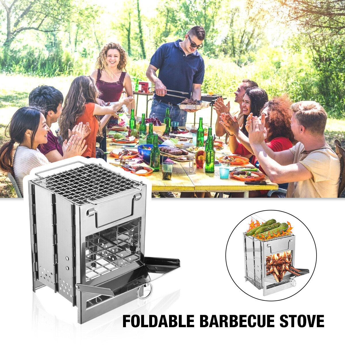 Camping Stove for Wood Burning - Portable Stainless Steel Design