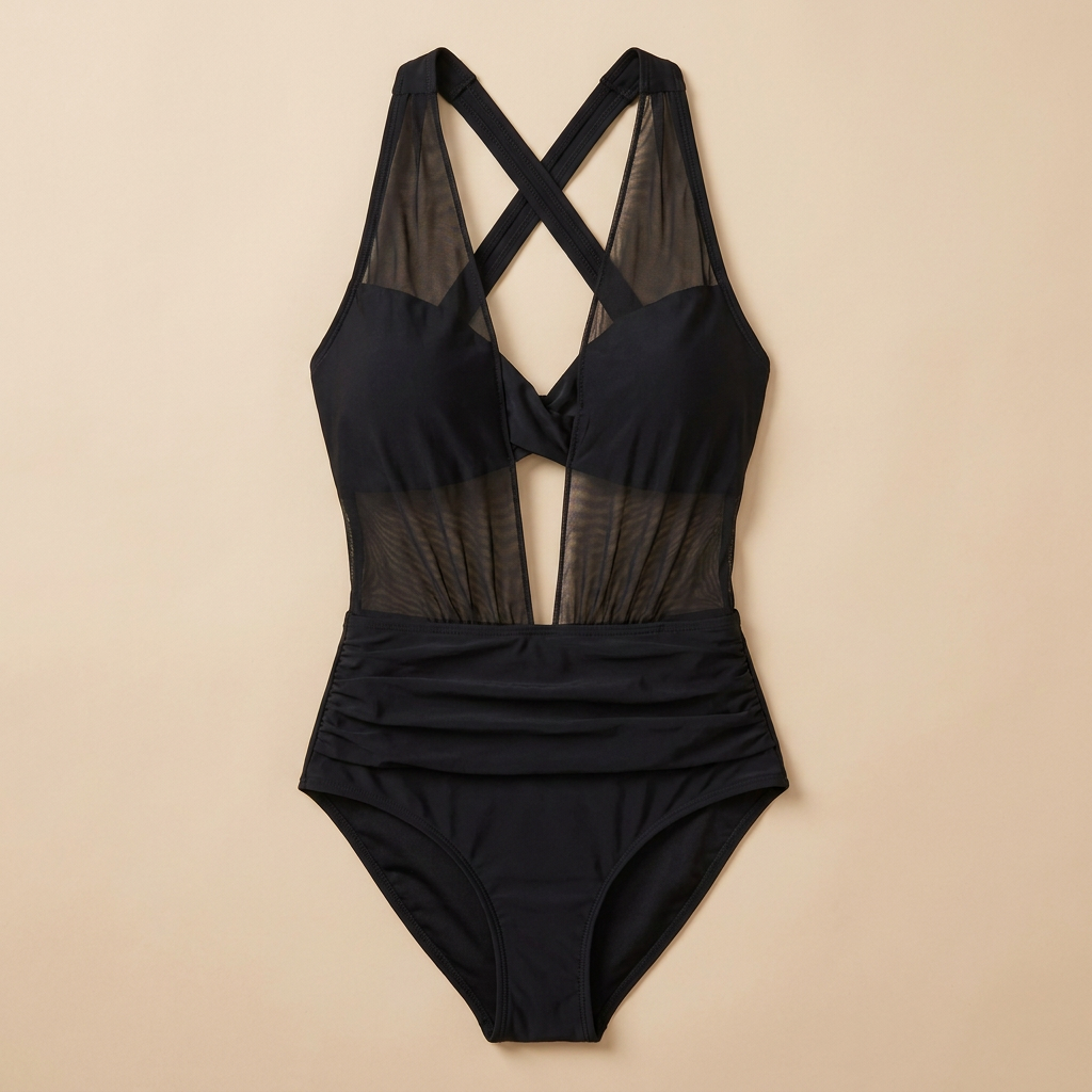 VelaMist™ – Sculpting High-Waist Mesh One-Piece Swimsuit with Twist Front