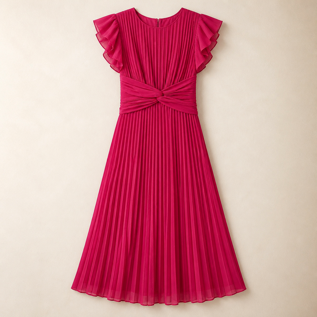 Seluria™ – Flutter-Sleeve Pleated Maxi Dress with Twist-Front Waist