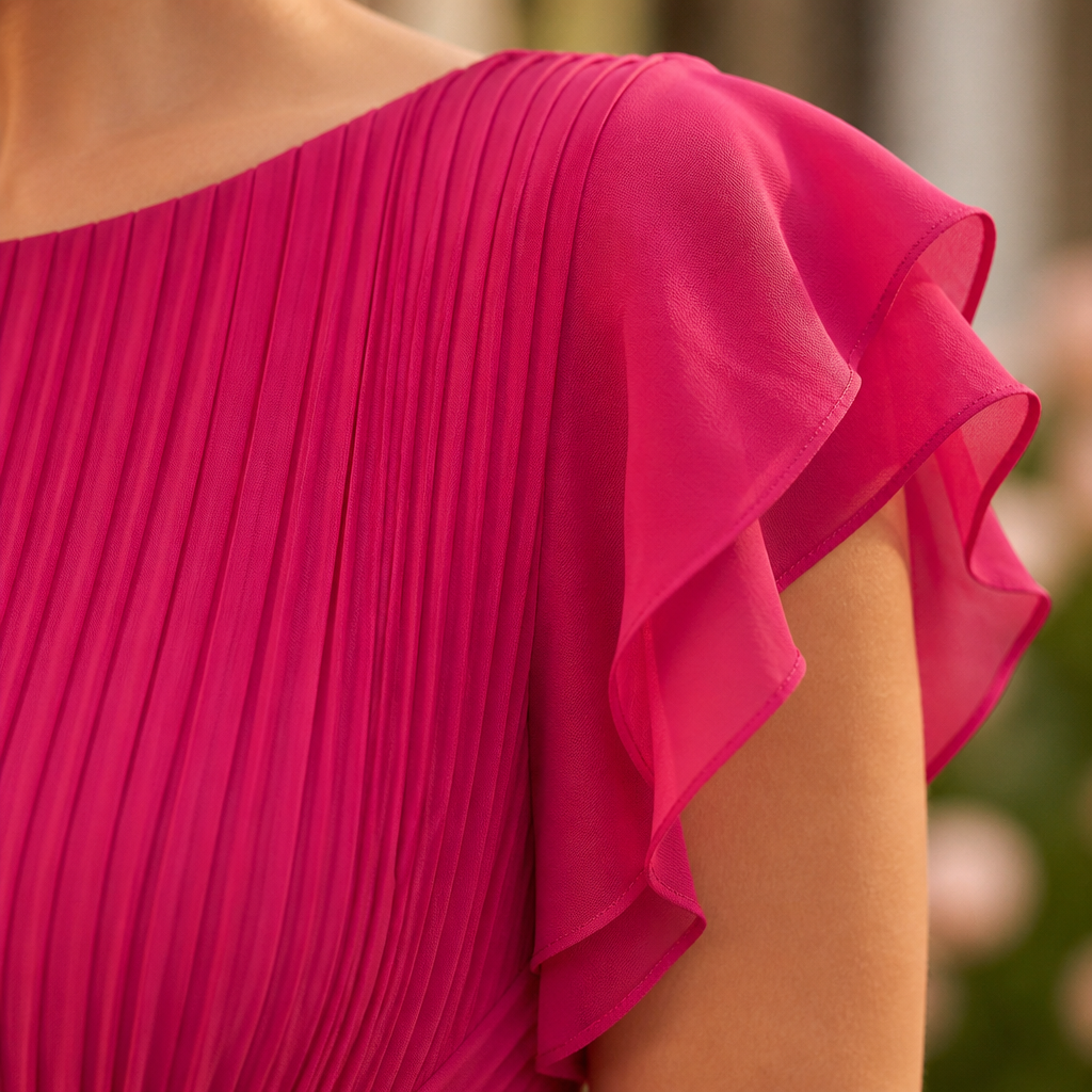 Seluria™ – Flutter-Sleeve Pleated Maxi Dress with Twist-Front Waist