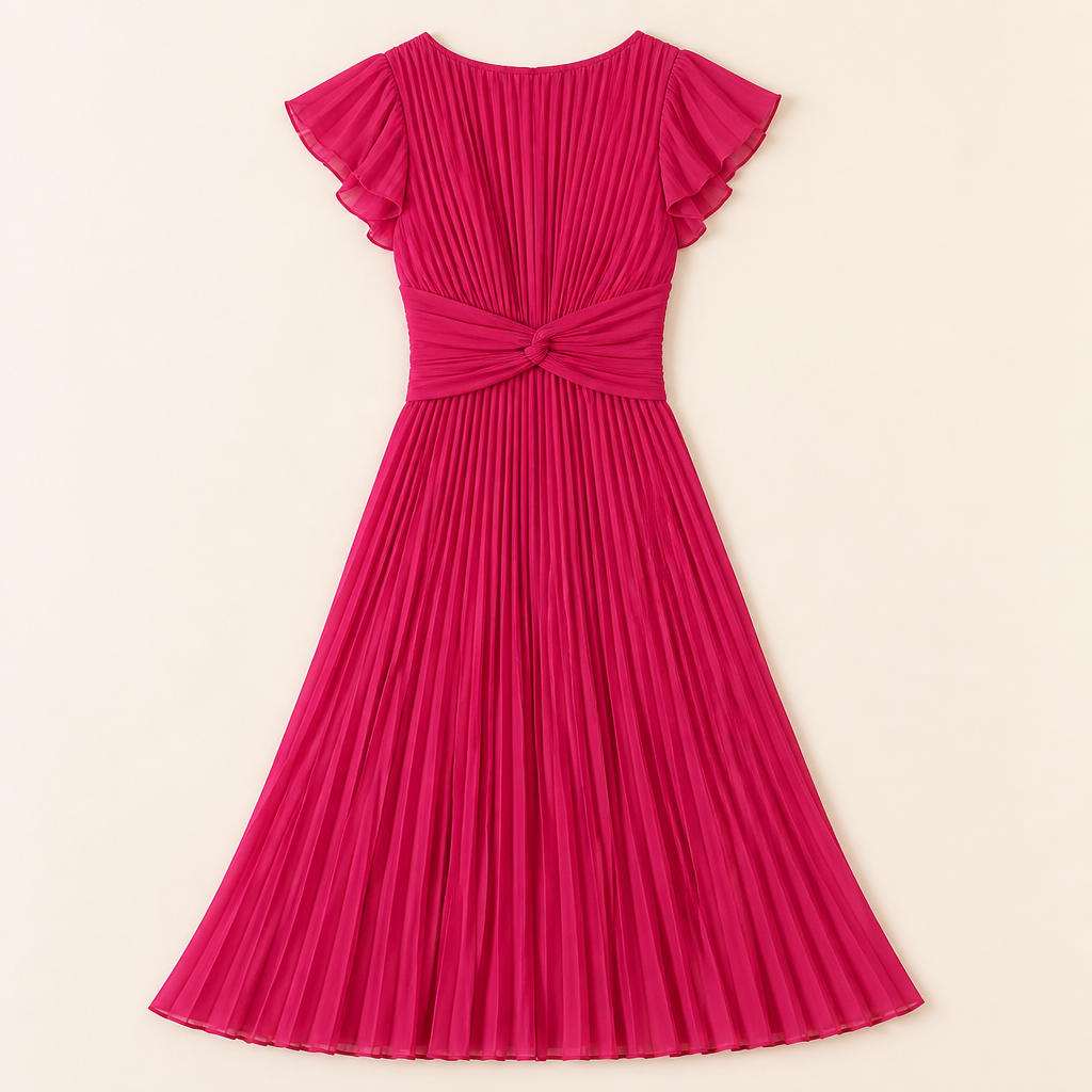Seluria™ – Flutter-Sleeve Pleated Maxi Dress with Twist-Front Waist