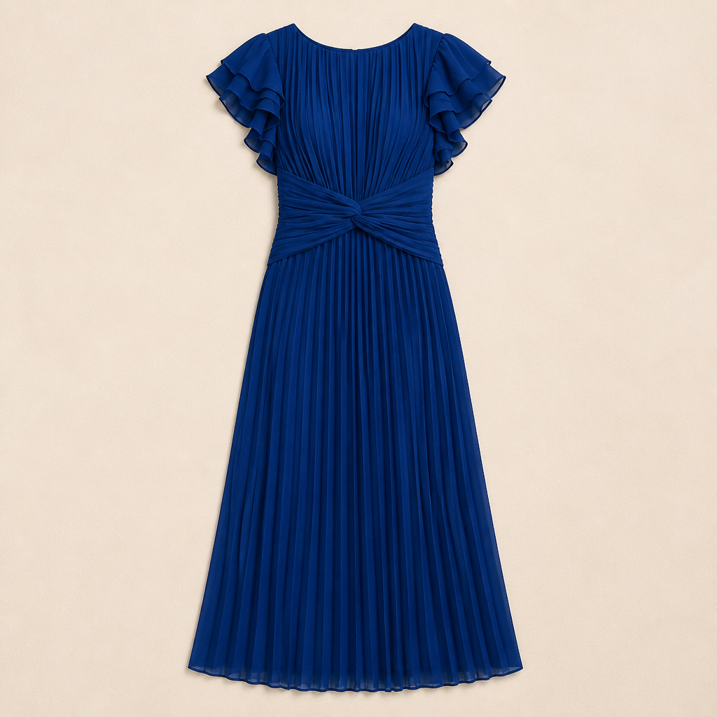 Seluria™ – Flutter-Sleeve Pleated Maxi Dress with Twist-Front Waist