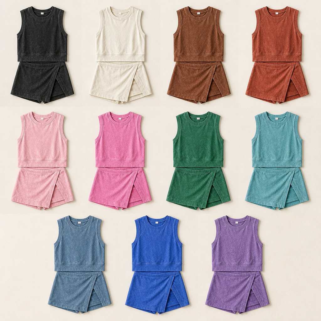 Auvora™ – Mineral-Washed Muscle Tank & Wrap Skort Set
