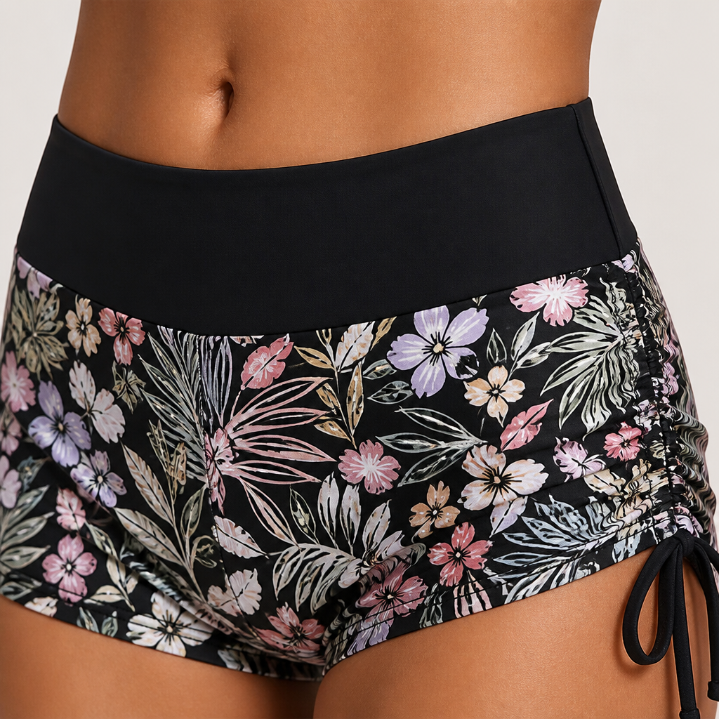 MirageCove™ – High-Waist Boyshort Bikini Set with Adjustable Side Drawstrings