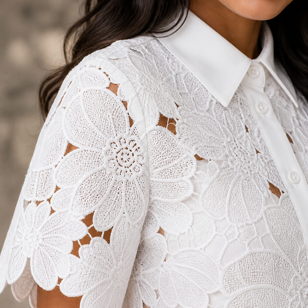 Vellorette™ – Scalloped Floral Lace Two-Piece Set with Tie-Sash Wide-Leg Pants