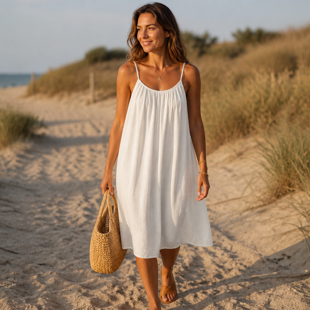 LunaVibe™ – Flowy Open-Back Cami Sundress with Adjustable Tie