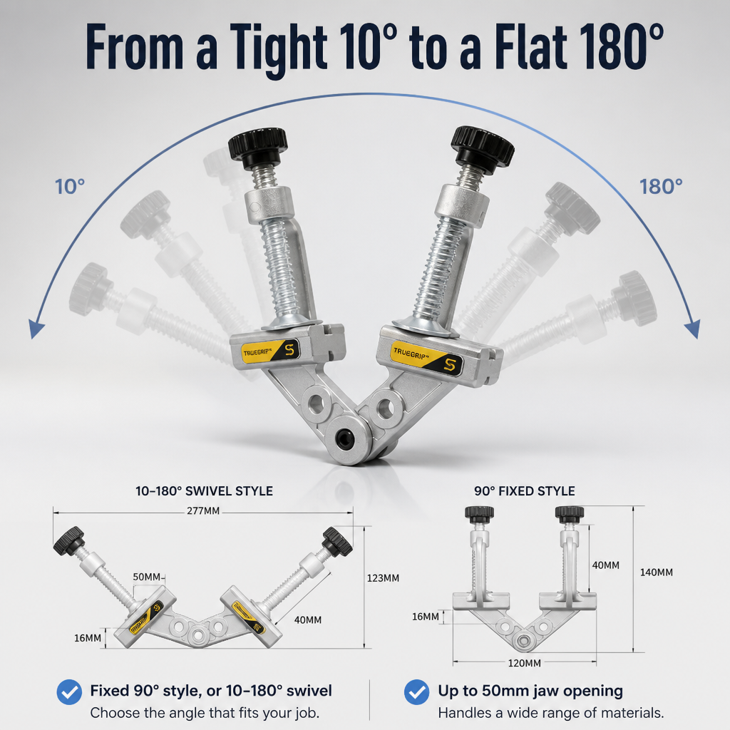 TrueGrip™ — Lock Any Corner from 10° to 180° Dead-On Every Time