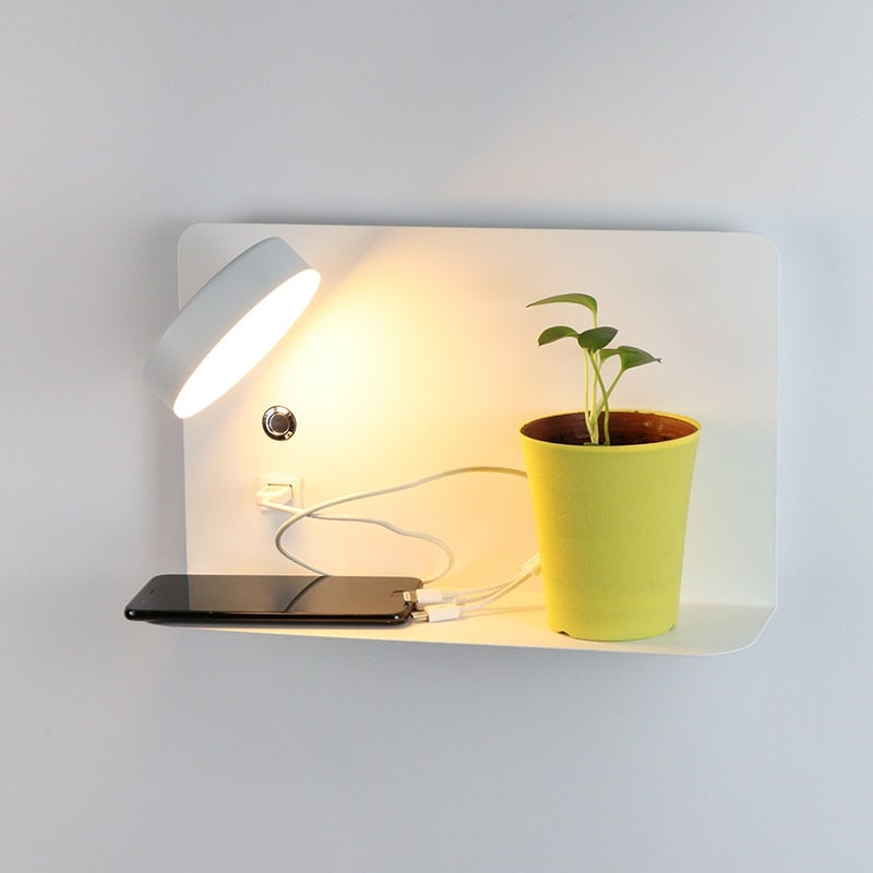 Adjustable LED Wall Lamp for Bedside with USB Charging Port