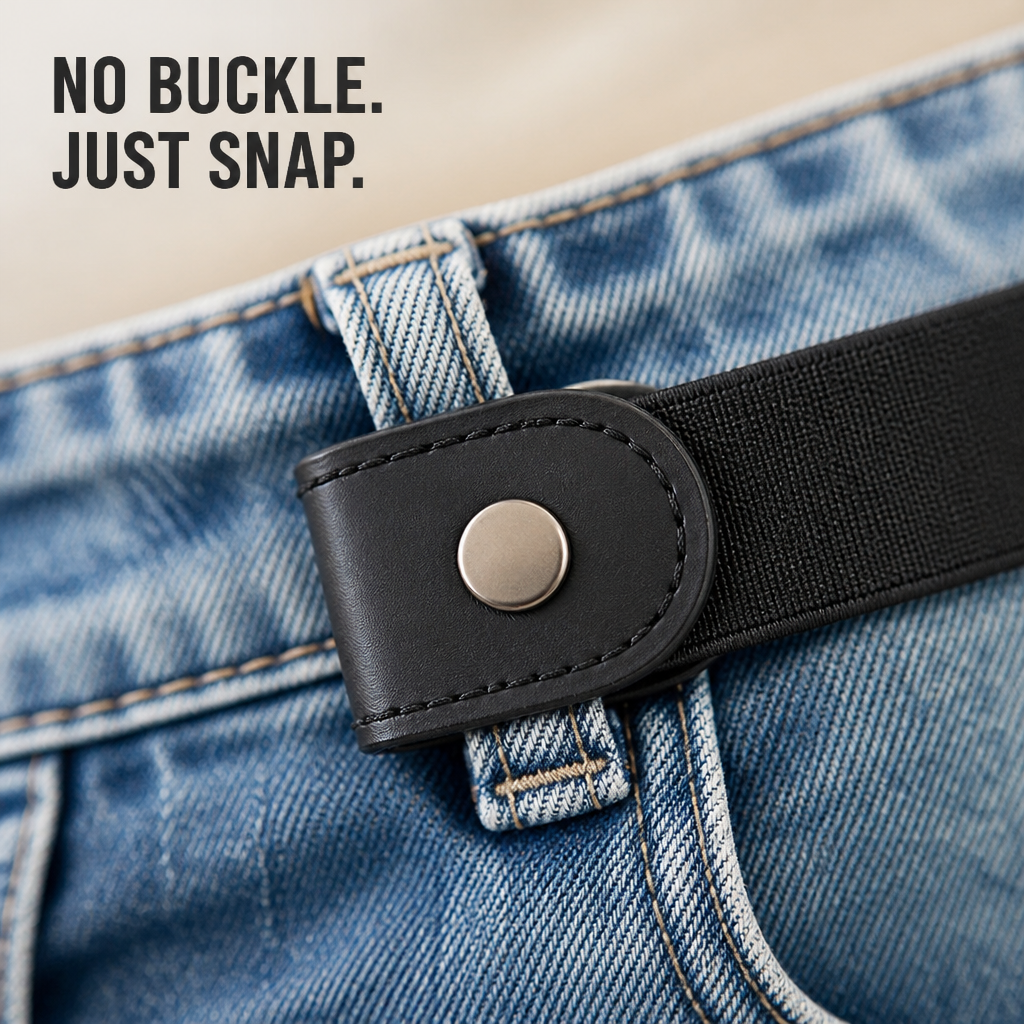 FlexiStride™ – Buckle-Free Stretch Belt with Invisible Snap Closure