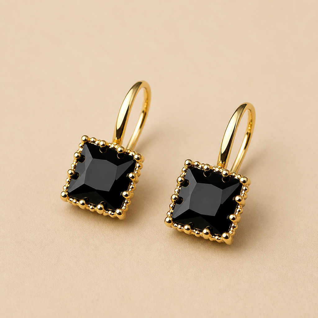 LumoLuxe™ – Vintage Square-Cut Black Crystal Drop Earrings