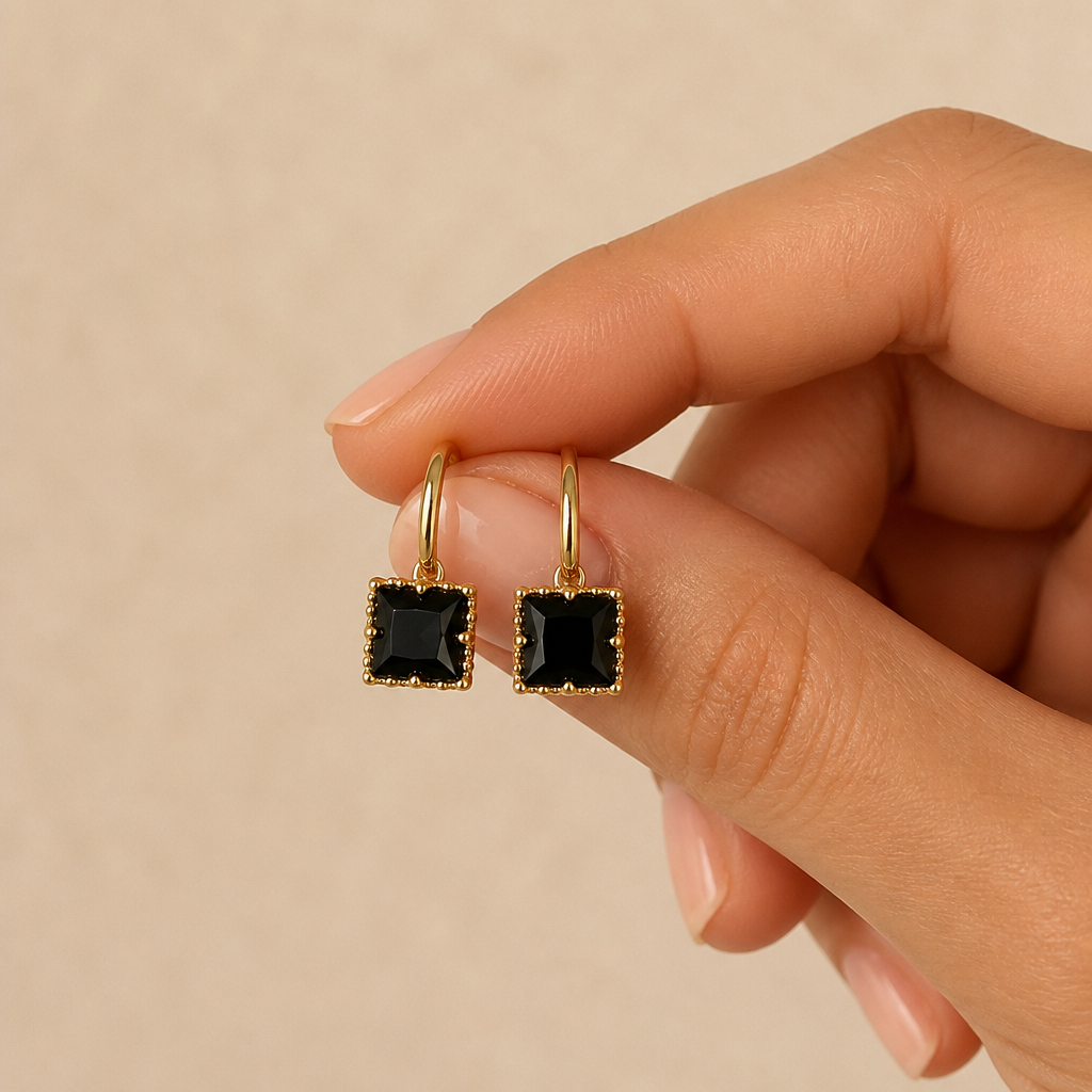 LumoLuxe™ – Vintage Square-Cut Black Crystal Drop Earrings