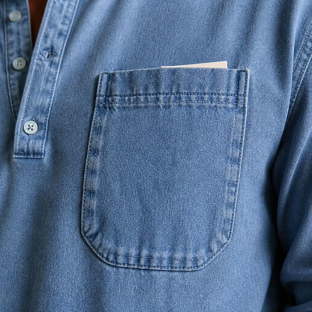 VeroVibe™ – Vintage Washed Long Sleeve Henley with Chest Pocket