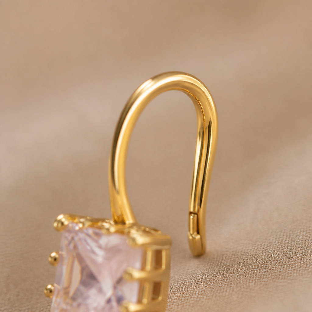 LumaLuxe™ – Dainty Square-Cut Crystal Drop Earrings in Gold