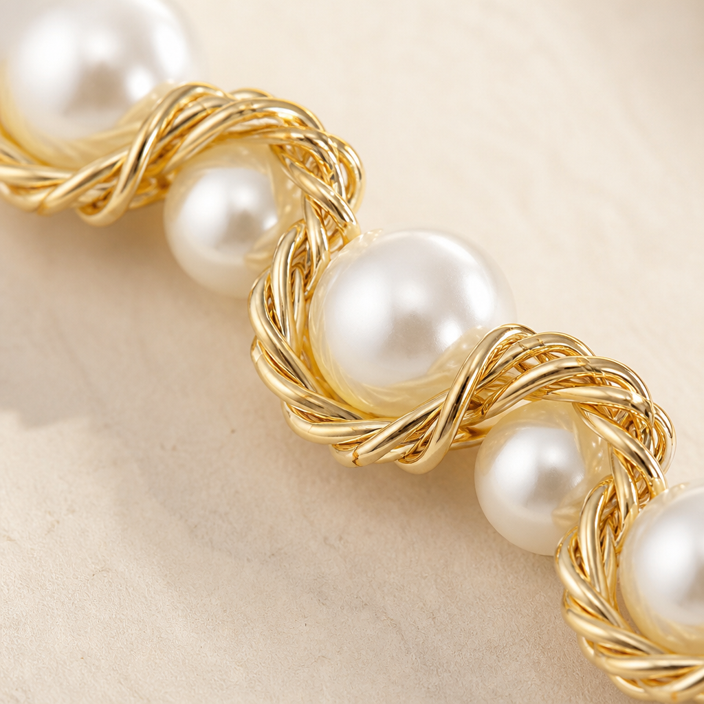 LumaChic™ – Chunky Pearl Choker with Twisted Gold Wire Detail