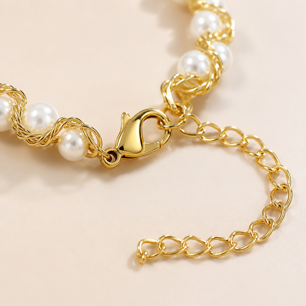 LumaChic™ – Chunky Pearl Choker with Twisted Gold Wire Detail