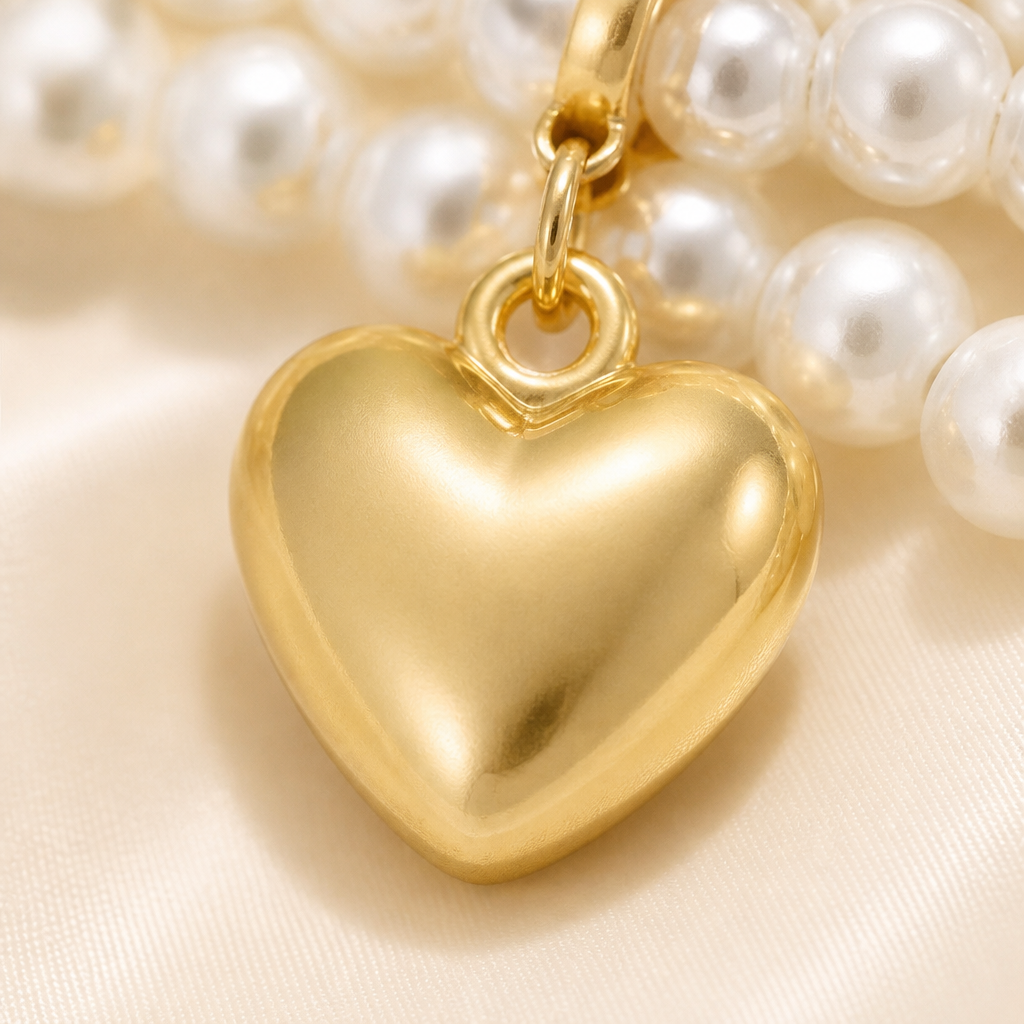LumaLuxe™ – Romantic Triple-Strand Pearl Choker with Gold Heart Pendant