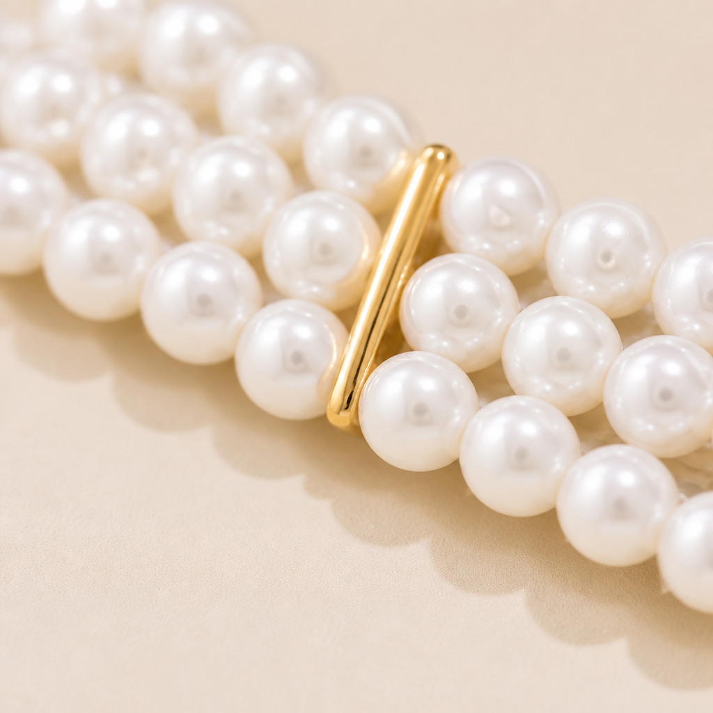 LumaLuxe™ – Romantic Triple-Strand Pearl Choker with Gold Heart Pendant