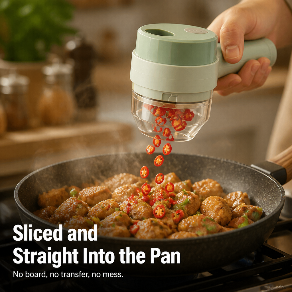 SliceSavvy™ — Mince Garlic, Slice Chili & Grind Meat in Seconds, Cordless