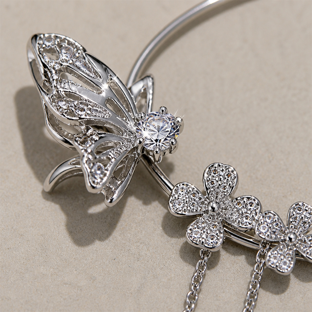 ZephyraLuxe™ – Butterfly Zircon Ear Cuff with Chain Tassels